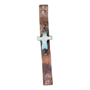 Lenny & Eva Leather Cross‎ Bracelet Faith Over Fear Religious Silver Tone Boho